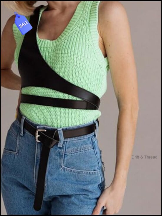 Adjustable Wrap Belt Faux Leather Crossbody Waist Belt Layered Accessory main image 4